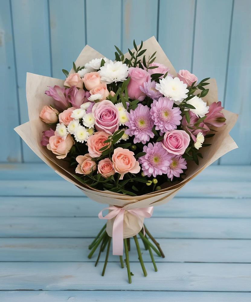 Букет цветов из: Хризантемы, Розы и Альстромерии в Красноярском