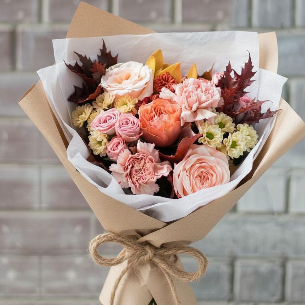 Букет цветов из: Гвоздики, Хризантемы и Розы в Красноярском