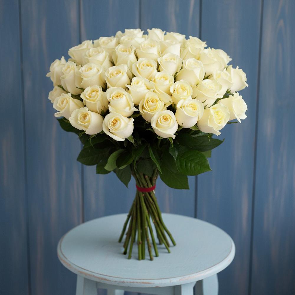 Букет 51 Белая роза Эдлесс Лав в Красноярском