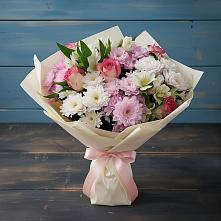 Букет цветов из:  Хризантемы, Альстромерии и Розы #REPLACE_PRED# Красноярском