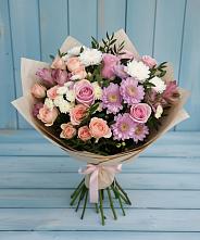 Букет цветов из:  Хризантемы, Розы и Альстромерии в Красноярском