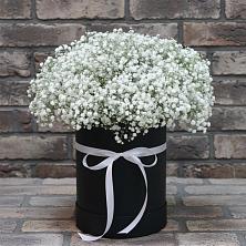 Цветочная композиция из Гипсофила в шляпной коробке в Красноярском